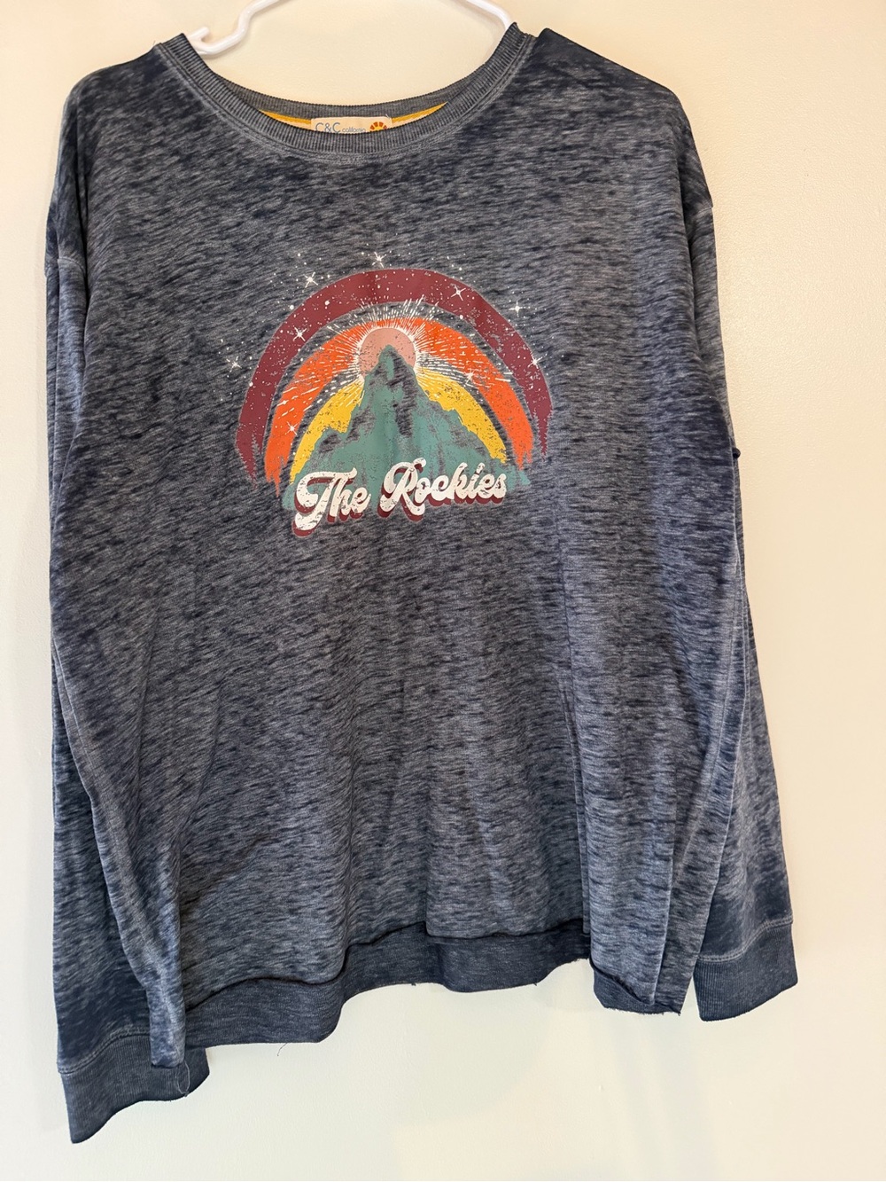 C&C California Heather Navy 'The Rockies' Rainbow Graphic Sweatshirt